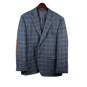 Saks Fifth Avenue Black Label Blazer Men 46R Wool Black/Blue/Tan‎ Elbow Patches